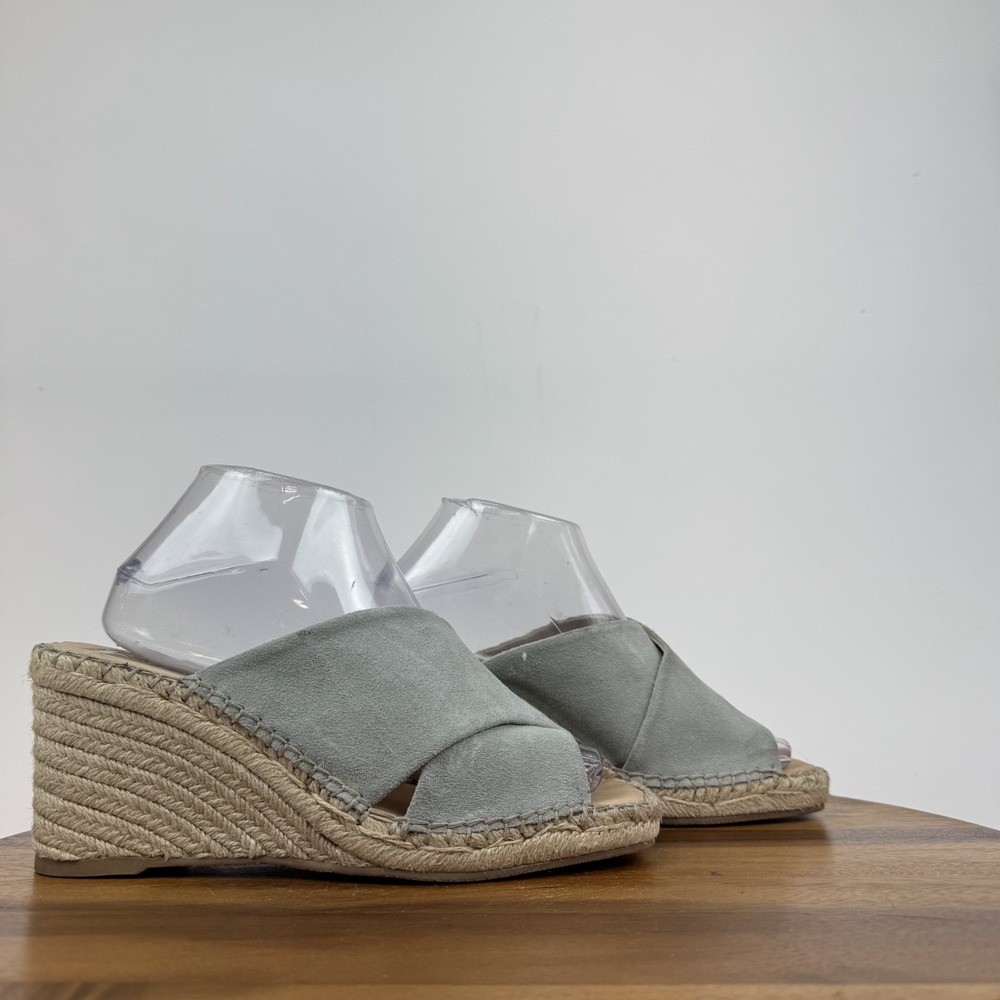 Womens Splendid Britt Teal Blue Leather Slip On Wedge Espadrille Sandals Size 9